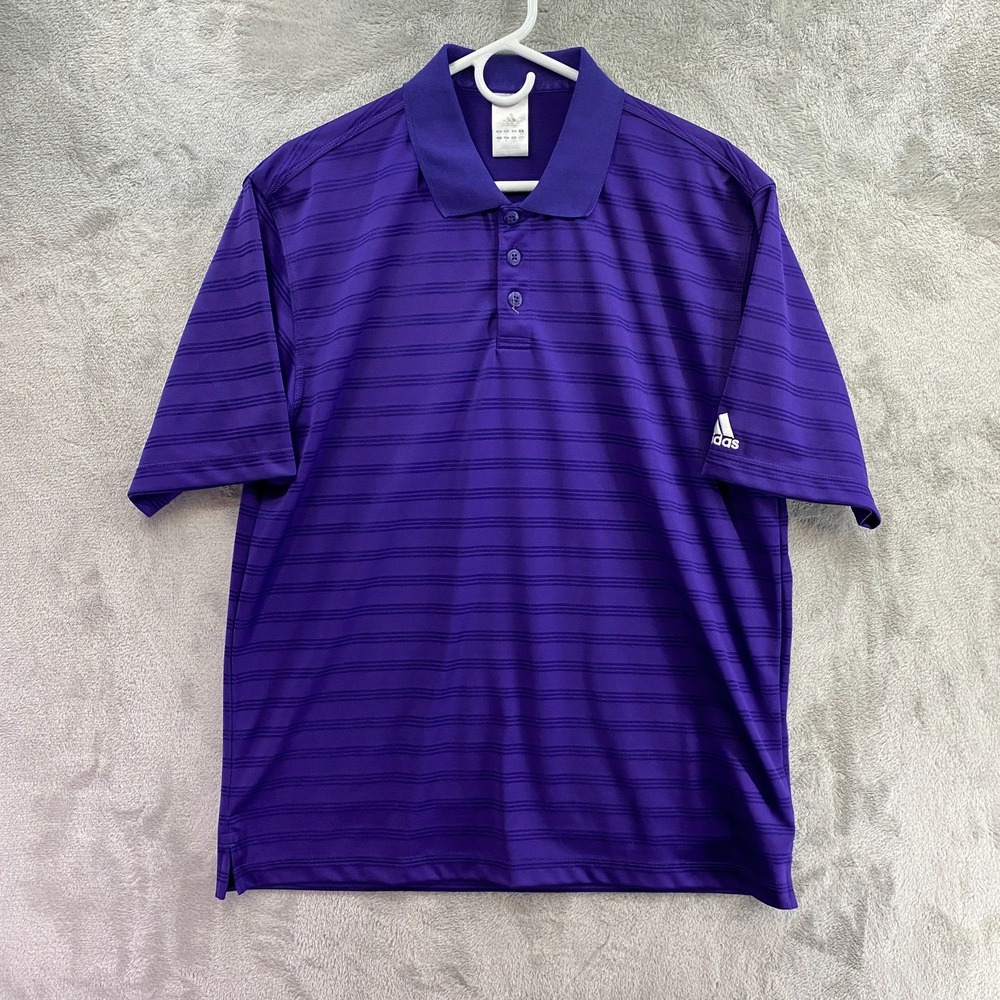 Adidas Golf Purple Striped Polo Men's M Short Sleeve Performance